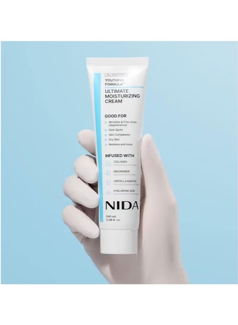 NIDA Ultimate Moisturizing Cream | Centella Asiatica, Niacinamide, Hyaluronic Acid, Collagen | Wrinkles, Fine Lines, Dark Spots, Dry Skin, Redness | 3.38 fl. oz., 100ml - Image 2